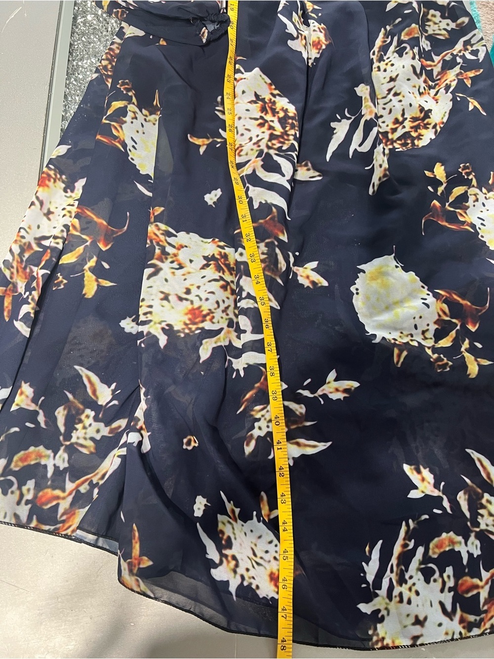 Lush Navy Floral Sheer Panel Maxi Dress with White and Yellow Flowers - Picture 5 of 7